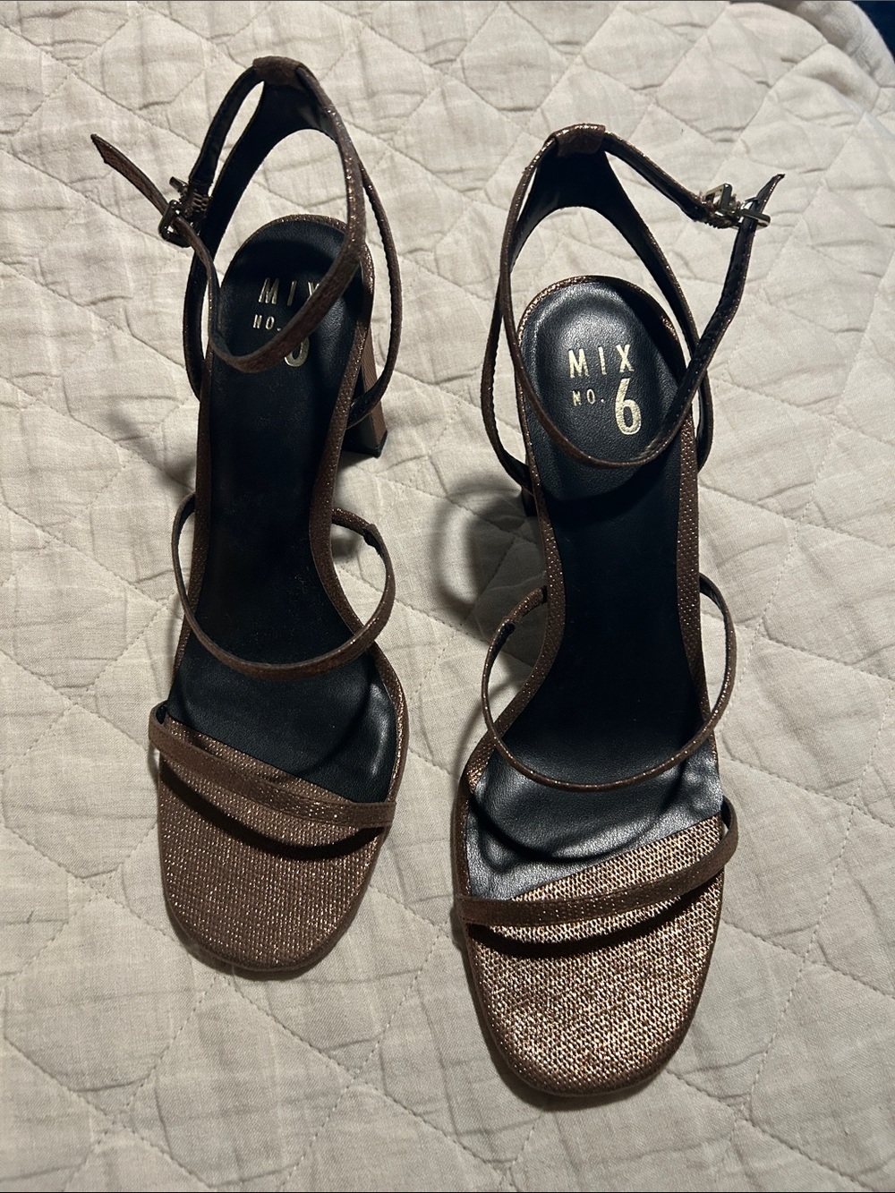 Mix No. 6 Metallic Brown Strappy Block Heel Sandals